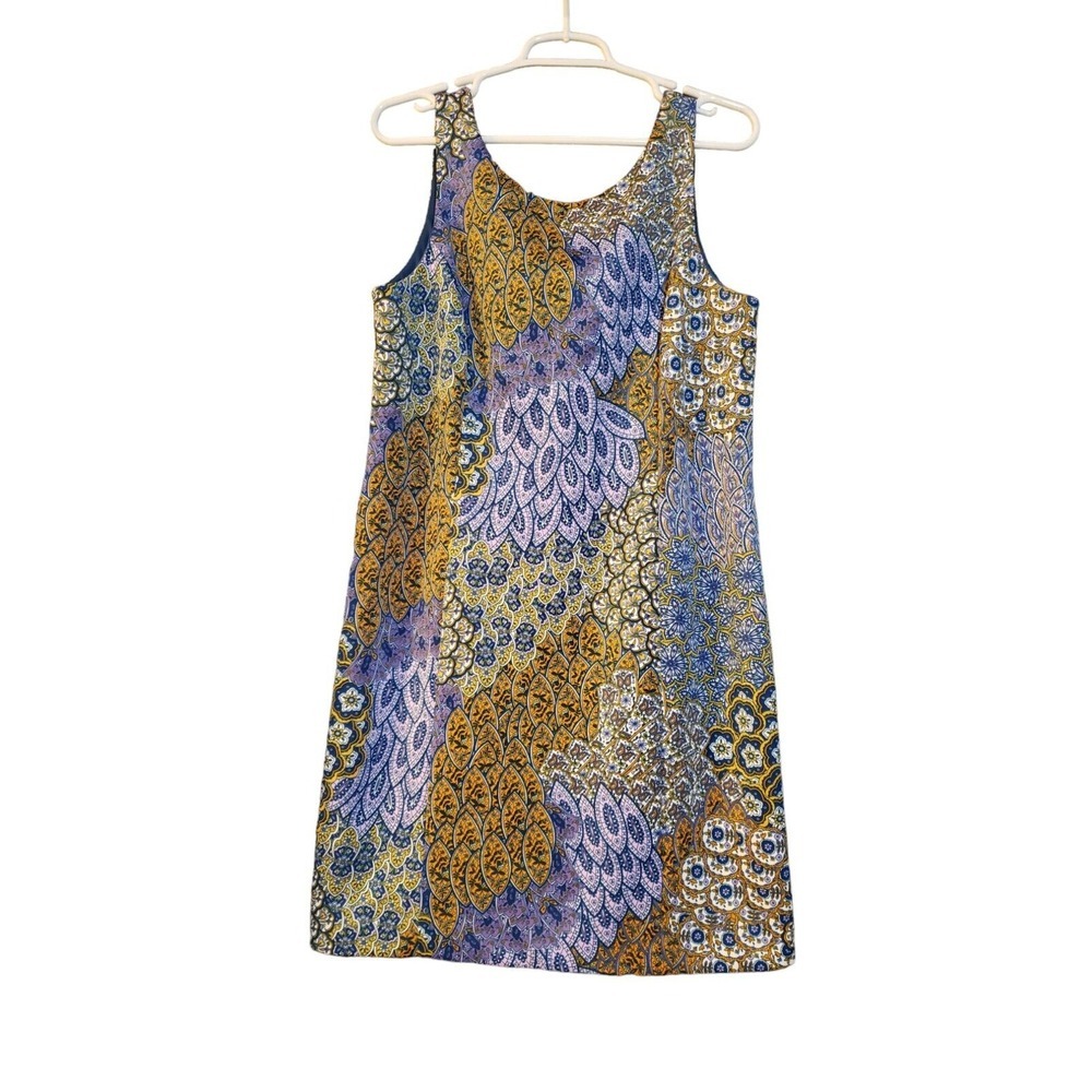EUC Pappagallo Sheath Dress Colorful Scoop Neck Sleeveless 8 Peacock‎ Artwear